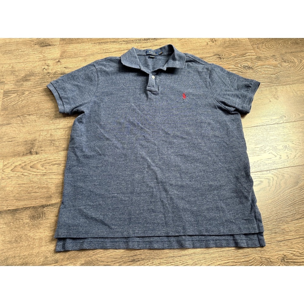 EUC Mens Polo Ralph Lauren custom fit heathered blue short sleeve polo sz XL